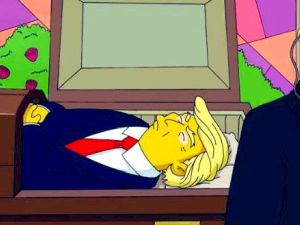 A photo allegedly shows US President Donald Trump-like figure in a casket and predicting his death date. (X) US President Donald Trump