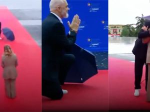 Albanian PM kneels before Italy’s Meloni amid “Political Romance” rumors