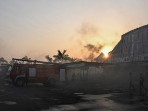 Firefighters try to extinguish a fire which broke out at an amusement park facility in Rajkot, in India's Gujarat state on May 25, 2024. AFP Large grass fire engulfs abandoned Rajkot airport in western India