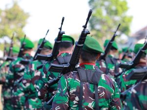 إندونيسيا - 17 أغسطس 2024: صورة مقربة لصف من الجنود الإندونيسيين…