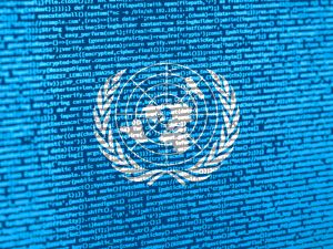 علم الأمم المتحدة على خلفية تكنولوجية.