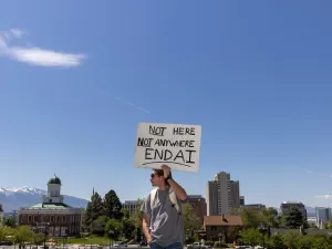 Protest sign against AI in Utah