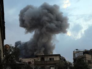 Smoke billows following a regime air strike on the rebel-held town of Haza, in the besieged Eastern Ghouta region on the outskirts of the capital Damascus, on Feb. 23, 2018. Syrian regime air strikes and artillery fire hit the rebel-held enclave of Eastern Ghouta for a sixth straight day killing 32 civilians, as the world struggled to reach a deal to stop the carnage.
(AMER ALMOHIBANY / AFP)
