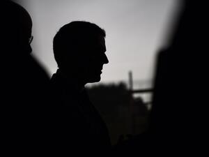 French President Emmanuel Macron speaks to the press during a visit at the primary school of Rilly-sur-Vienne, in Rilly-sur-Vienne, central France, as part of a trip to Indre-et-Loire on the theme of Education and professional training, on Mar.15, 2018. 
(GUILLAUME SOUVANT / POOL / AFP)