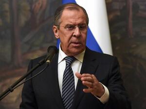 Russian Foreign Minister Sergei Lavrov attends a joint press conference with U.N. special envoy for Syria Staffan de Mistura (not pictured) following their talks in Moscow on Mar. 29, 2018. 
(Yuri KADOBNOV / AFP)