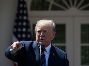 U.S. President Donald Trump speaks about tax cuts for Americans from the Rose Garden at the White House on Apr. 12, 2018 in Washington, DC. 
(NICHOLAS KAMM / AFP)