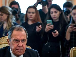 Russian Foreign Minister Sergei Lavrov attends a meeting with his Dutch counterpart in Moscow on Apr. 13, 2018. 
(Yuri KADOBNOV / AFP)