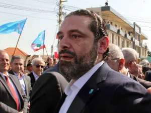 Lebanese Prime Minister and chairperson of the Future Movement, Saad Hariri, visits the southern Lebanese city of Marjayoun on Apr. 13, 2018. (Ali DIA / AFP)