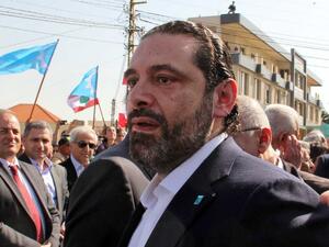 Lebanese Prime Minister and chairperson of the Future Movement, Saad Hariri, visits the southern Lebanese city of Marjayoun on Apr. 13, 2018. (Ali DIA / AFP)