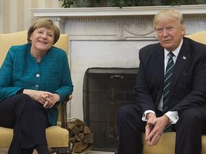 (FILES) In this file photo taken on March 17, 2017, US President Donald Trump and German Chancellor Angela Merkel meet in the Oval Office of the White House in Washington, DC. German Chancellor Angela Merkel visits US President Donald Trump on April 27, 2018 for a last-ditch European effort to prevent a transatlantic trade war and save the Iran nuclear deal.
(SAUL LOEB / AFP)