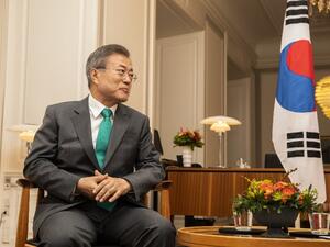 South Korean President Moon Jae-in meets with the Danish prime minister (AFP)