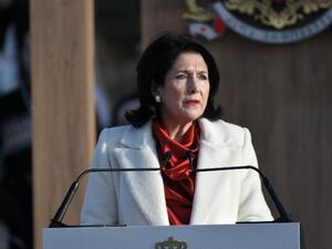 Georgia's new President Salome Zurabishvili gives a speech during her inauguration ceremony in Telavi on December 16, 2018. 
IRAKLI GEDENIDZE / POOL / AFP