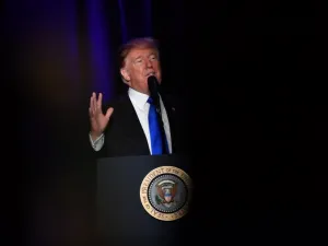 US President Donald Trump speaks at the Major County Sheriffs and Major Cities Chiefs Association Joint Conference in Washington, DC, on February 13, 2019. (Nicholas Kamm / AFP)


