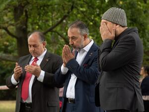 Men pray in Christchurch on March 17, 2019 two days after a shooting incident at two mosques in the city (AFP)