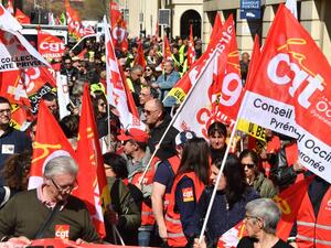 Demonstrators including 'Yellow Vest' (gilets jaunes) protesters take part in a 'Day of strikes' called by French workers' unions. ()