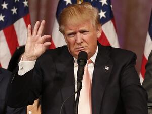 Republican presidential candidate Donald Trump addresses a press conference following his victory in the Florida state primary on March 15, 2016 in West Palm Beach, Florida. (AFP/Rhona Wise)