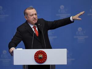 Turkish President Recep Tayyip Erdogan delivers the opening speech during an Extraordinary Summit of the Organisation of Islamic Cooperation (OIC) on last week's U.S. recognition of Jerusalem as Israel's capital, in Istanbul on Dec. 13, 2017 (EMRAH YORULMAZ / POOL / AFP)