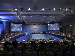 Turkish President Tayyip Erdogan delivers the opening speech during an Extraordinary Summit of the Organisation of Islamic Cooperation (OIC) on last week's U.S. recognition of Jerusalem as Israel's capital, in Istanbul on Dec. 13, 2017 (EMRAH YORULMAZ/POOL/AFP)