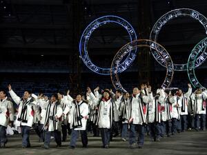 This file photo taken on February 10, 2006 shows South Korean and North Korean athletes marching together during the opening ceremony of the 2006 Winter Olympics at the Olympic stadium in Turin (ERIC FEFERBERG / AFP)