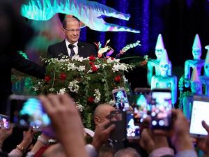 Lebanon's President Michel Aoun attends a gathering with the Lebanese community in Kuwait City on January 23, 2018 during an official visit to the Gulf country. 
(YASSER AL-ZAYYAT / AFP)