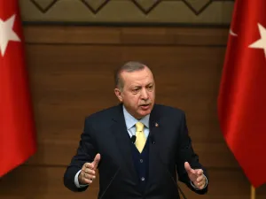 President of Turkey Recep Tayyip Erdogan addresses mukhtars, heads of Turkish villages and neighborhoods, during the 44th Mukhtars Meeting at the presidential complex in Ankara, on January 24, 2018.

(Adem ALTAN / AFP)