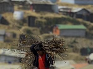 A Rohingya refugee child carries wood at Balukhali refugee camp in Bangladesh's Ukhia district on Jan. 26, 2018 (Munir UZ ZAMAN / AFP)