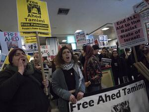 Protesters rally to demand the release of Ahed Tamimi, a 16-year-old Palestinian girl held in Israeli military detention, at Penn Station Jan. 30, 2018 in New York (Don EMMERT / AFP)