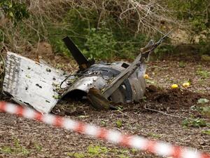 A picture taken on Feb. 10, 2018, shows the remains of a missile that crashed earlier in Alonei Abba, east of Haifa, in northern Israel. Israel struck a dozen Syrian and Iranian targets inside Syria in "large-scale" raids after an Israeli fighter jet crashed under fire from Syrian air defences in a severe increase in tensions, the military said.
(Jack GUEZ / AFP)