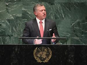 King of Jordan Abdullah II ibn Al Hussein addresses the United Nations General Assembly on September 25, 2018 in New York City. (JOHN MOORE / GETTY IMAGES NORTH AMERICA / AFP)