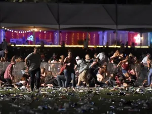 Police have yet to make any official statements regarding a possible motive for the massacre, which saw Paddock barricade himself in a hotel room on the 32nd floor of the Mandalay Hotel with 23 firearms before shooting 59 people dead and injuring 527 (AFP)

