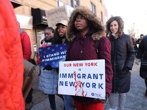 Hundreds of people demonstrate against racism in the Brooklyn neighborhood of Bay Ridge on Martin Luther King (MLK) Day on Jan. 15, 2018 in New York City (SPENCER PLATT / GETTY IMAGES NORTH AMERICA / AFP)