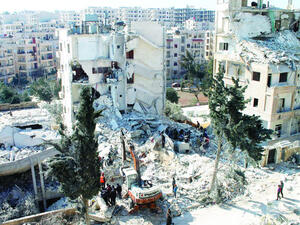 A recent offensive by Hayat Tahrir al-Sham (HTS) rebel fighters in Hama has led to Russia and the Syrian regime launch "revenge" airstrikes on Idlib, which is mostly controlled by the al-Qaeda linked force (AFP/File Photo)