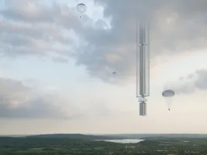 Analemma Tower, created by Clouds Architecture Office, will be suspended from an orbiting asteroid. (Cloudsao)