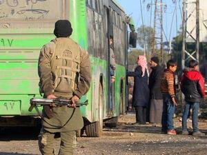 Busses arrived as pro-Assad fighters & residents readying to leave Fuah & Kefraya (Twitter)