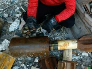 Remnants of improvised ground-launched rockets with suspected chlorine-filled heads (AFP/File Photo)	
