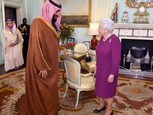 Britain's Queen Elizabeth II greeted Saudi Arabia's Crown Prince Mohammed bin Salman at Buckingham Palace (AFP/File Photo)