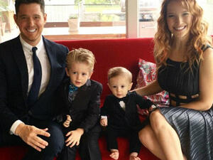 It's a girl? Michael Bublé and his wife Luisana Lopilato are reportedly expecting a baby girl (Couple pictured with sons Noah, four, and Elias, two) (Source: Michael Buble - Instagram)