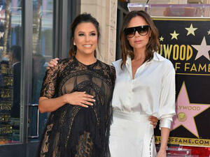 Special day: Victoria Beckham was on hand to support pregnant friend Eva Longoria on Monday as the former Desperate Housewives star received her official star on the Hollywood Walk of Fame (Source: FeatureflashSHM -  - Shutterstock)