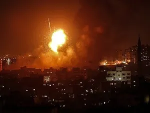 An explosion rocks Gaza following an Israeli air strike in August.  (AFP/ File)