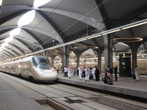 Saudi passengers on the platform at Makkah train station. (AFP)
