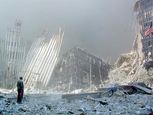A man stands amid the rubble of NYC's World Trade Center days after the September 11 attacks in 2001. (AFP/Doug Kanter)
