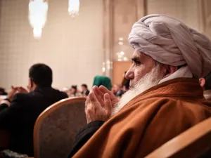 Participants attend the opening of the two-day talks of the Taliban and Afghan opposition representatives at the President Hotel in Moscow on February 5, 2019. 
Yuri KADOBNOV / AFP