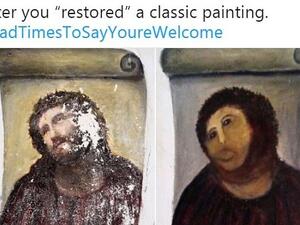 #BadTimesToSayYou'reWelcome: Twitter user @charley_ck14 tweeted a photo of a classic painting that received a tragic makeover, and racked up hundreds of likes (Twitter)