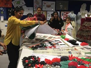 Students creating sustainable fashion designs at the Dubai Saturday Clubs (Twitter)
