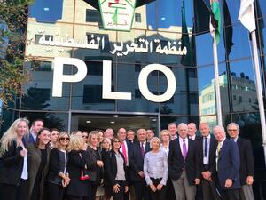 PLO Secretary General Dr. Saeb Erekat received a delegation from the PacCouncil in Ramallah (Twitter)