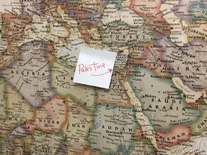 Alteration to the map that hangs in Rashida Tlaib’s new congressional office (Twitter)