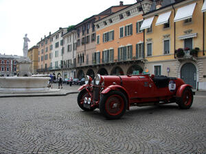 Alfa Romeo classic car in Brescia for the start of the Mille Miglia race (Shutterstock)