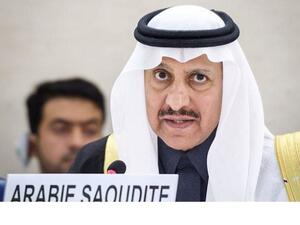 President of the Human Rights Commission of Saudi Arabia, Bandar bin Mohammed Al-Aiban delivers a speech before the UN Human Rights Council during the Universal Periodic Review on November 5, 2018 in Geneva. (AFP)