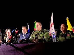Aleppo-born Ziyad Sabsabi, a Russian senator, speaks during a press conference during the handing over of Chechen nationals back to Russia on Nov. 12, 2017, in the northeastern Syrian city of Qamishli (AFP/File)