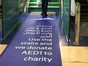 Thousands of Dubai metro users are taking the stairs to help raise funds for charity. 